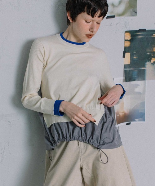 MARECHAL TERRE（マルシャルテル）の「ドロストコンビネーションニット（ニット/セーター・レディース・グリーン/ネイビー/ブラック/オフホワイト・MEDIUM）」の3枚目の写真