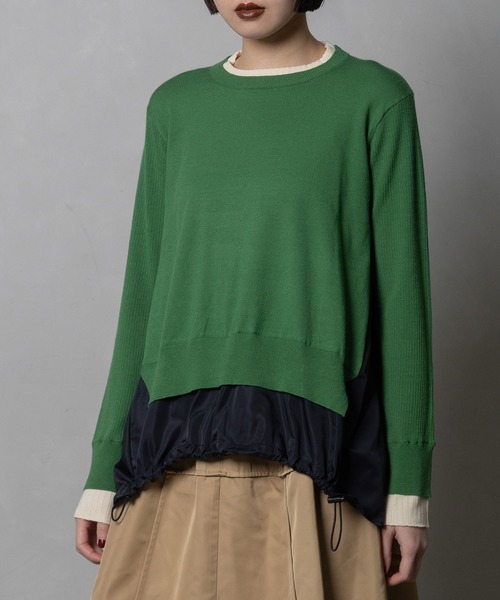 MARECHAL TERRE（マルシャルテル）の「ドロストコンビネーションニット（ニット/セーター・レディース・グリーン/ネイビー/ブラック/オフホワイト・MEDIUM）」の4枚目の写真