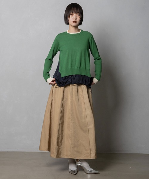 MARECHAL TERRE（マルシャルテル）の「ドロストコンビネーションニット（ニット/セーター・レディース・グリーン/ネイビー/ブラック/オフホワイト・MEDIUM）」の7枚目の写真