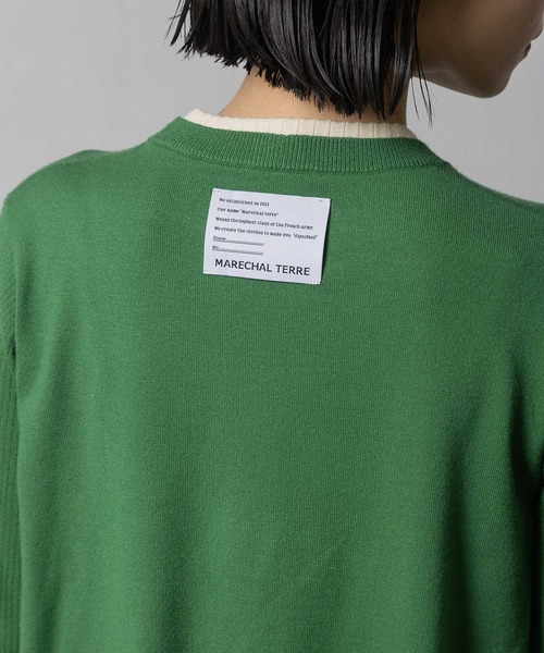 MARECHAL TERRE（マルシャルテル）の「ドロストコンビネーションニット（ニット/セーター・レディース・グリーン/ネイビー/ブラック/オフホワイト・MEDIUM）」の14枚目の写真