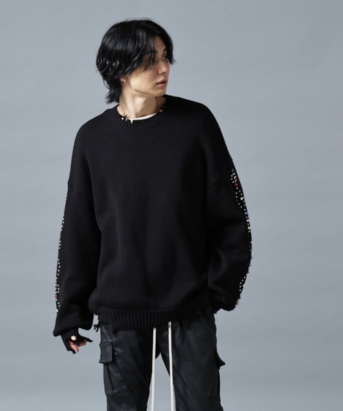 DANKE SCHON(ダンケシェーン)の「DankeSchon/ダンケシェーン/COTTON WJQ STUDS CREWNECK(ニット/セーター・メンズ・ブラック/グレー・M/L)」の3枚目の写真