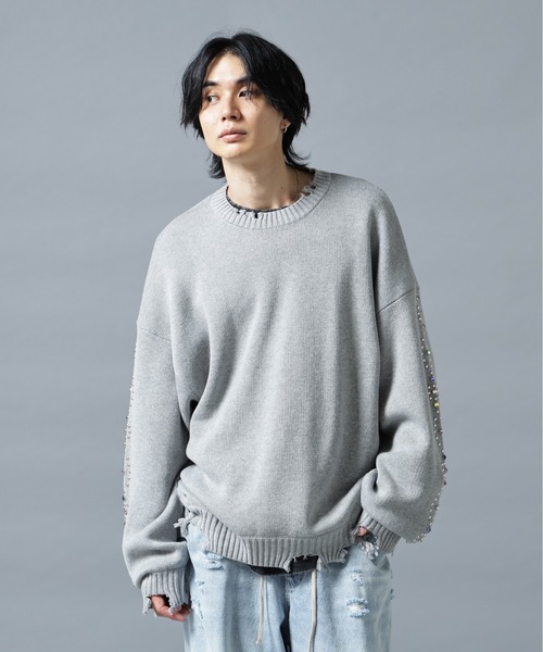 DANKE SCHON(ダンケシェーン)の「DankeSchon/ダンケシェーン/COTTON WJQ STUDS CREWNECK(ニット/セーター・メンズ・ブラック/グレー・M/L)」の7枚目の写真