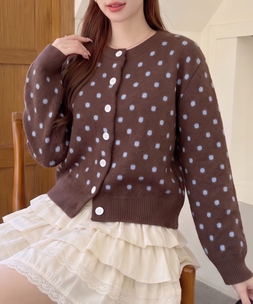 Ada.(エイダ)の「ドット柄 クルーネック ニット カーディガン(カーディガン/ボレロ・レディース・ネイビー/ホワイト/グレー/ブラウン・FREE)」の3枚目の写真