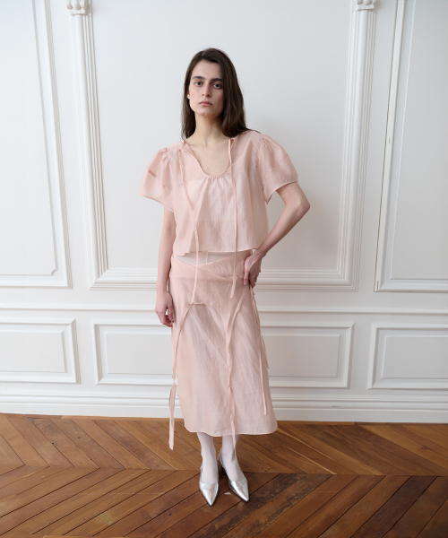 THEPORTA(ザ ポルタ)の「SHEER PUFF RIBBON BLOUSE, PETAL PINK(シャツ/ブラウス・レディース・その他・OS)」の1枚目の写真