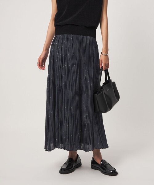 green label relaxing（グリーンレーベルリラクシング）の「［size SHORT/TALLあり］ドット プリーツ スカート（スカート・レディース・ネイビー/ライトグレー/ブラウン・FREE/SHORT/TALL）」の3枚目の写真