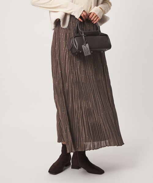 green label relaxing（グリーンレーベルリラクシング）の「［size SHORT/TALLあり］ドット プリーツ スカート（スカート・レディース・ネイビー/ライトグレー/ブラウン・FREE/SHORT/TALL）」の4枚目の写真