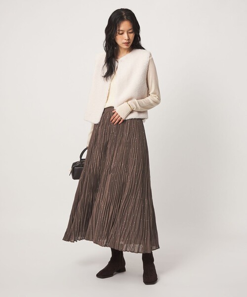 green label relaxing（グリーンレーベルリラクシング）の「［size SHORT/TALLあり］ドット プリーツ スカート（スカート・レディース・ネイビー/ライトグレー/ブラウン・FREE/SHORT/TALL）」の5枚目の写真