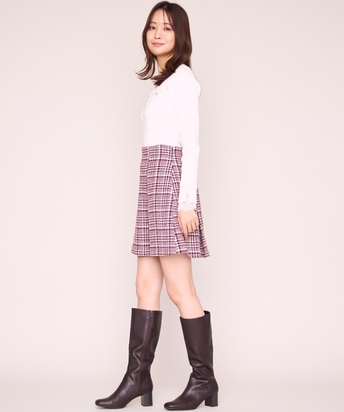 MISCH MASCH（ミッシュマッシュ）の「2026秋冬新作 レースレイヤードVネックリブニット（ニット/セーター・レディース・パープル/ホワイト/ブラック・ﾌﾘ-）」の14枚目の写真