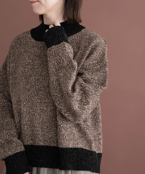 ITEMS URBANRESEARCH(アイテムズ アーバンリサーチ)の「モールミックスハイネックトニット(ニット/セーター・レディース・ブラック/ベージュ/ボルドー・FREE)」の2枚目の写真