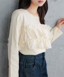 [ 低身長向けサイズ] ティアードフリルロングTシャツ