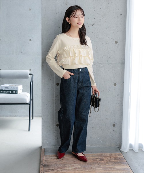 Petitle（プチレ）の「[ 低身長向けサイズ] ティアードフリルロングTシャツ（Tシャツ/カットソー・レディース・ブラック/ブラウン/グレー系/アイボリー系・PM）」の8枚目の写真