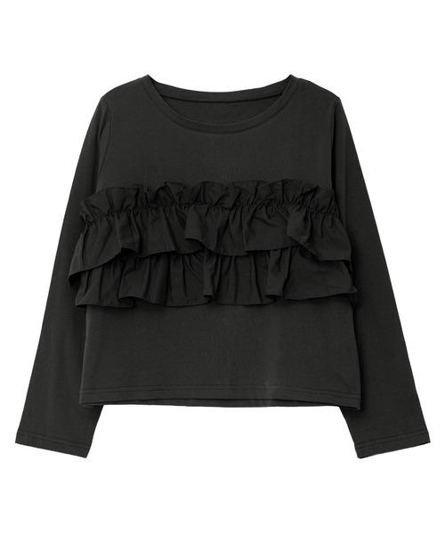 Petitle（プチレ）の「[ 低身長向けサイズ] ティアードフリルロングTシャツ（Tシャツ/カットソー・レディース・ブラック/ブラウン/グレー系/アイボリー系・PM）」の15枚目の写真