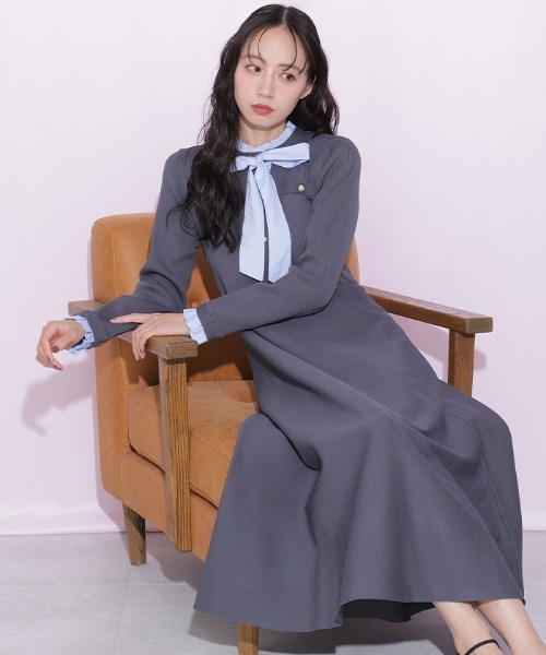 JILL by JILL STUART(ジルバイジルスチュアート)の「フリルディテールニットワンピース(ワンピース・レディース・ネイビー/モカ/グレー・FREE)」の6枚目の写真