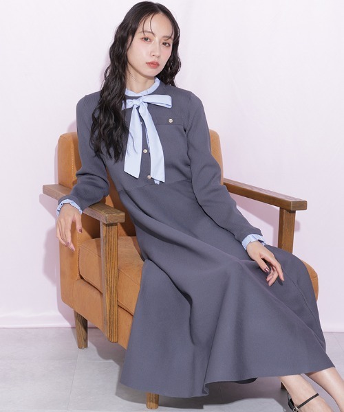 JILL by JILL STUART(ジルバイジルスチュアート)の「フリルディテールニットワンピース(ワンピース・レディース・ネイビー/モカ/グレー・FREE)」の7枚目の写真