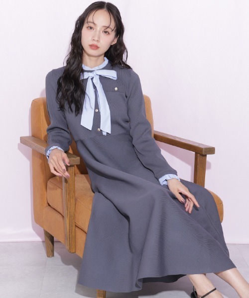 JILL by JILL STUART(ジルバイジルスチュアート)の「フリルディテールニットワンピース(ワンピース・レディース・ネイビー/モカ/グレー・FREE)」の4枚目の写真