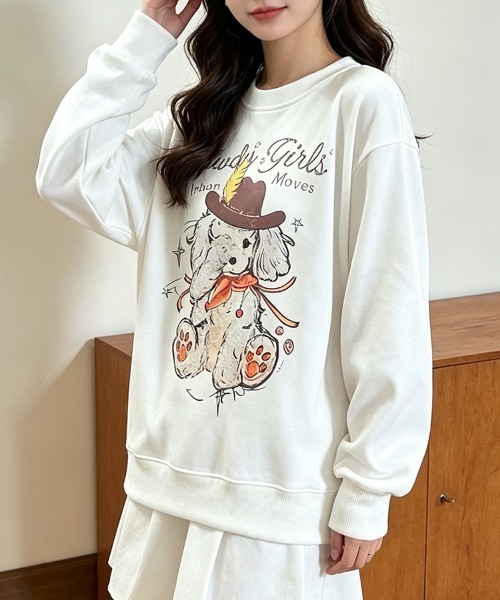 LEMOA(レモア)の「ドッグプリントクルーネックスウェット(スウェット・レディース・ホワイト/ホワイト系その他・X-LARGE/LARGE/MEDIUM)」の9枚目の写真