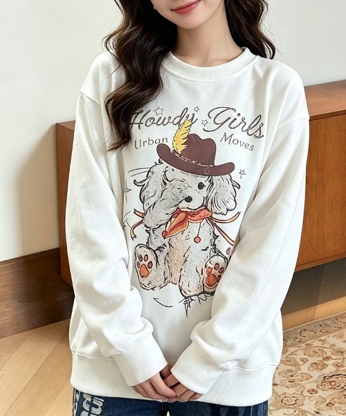 LEMOA(レモア)の「ドッグプリントクルーネックスウェット(スウェット・レディース・ホワイト/ホワイト系その他・X-LARGE/LARGE/MEDIUM)」の10枚目の写真