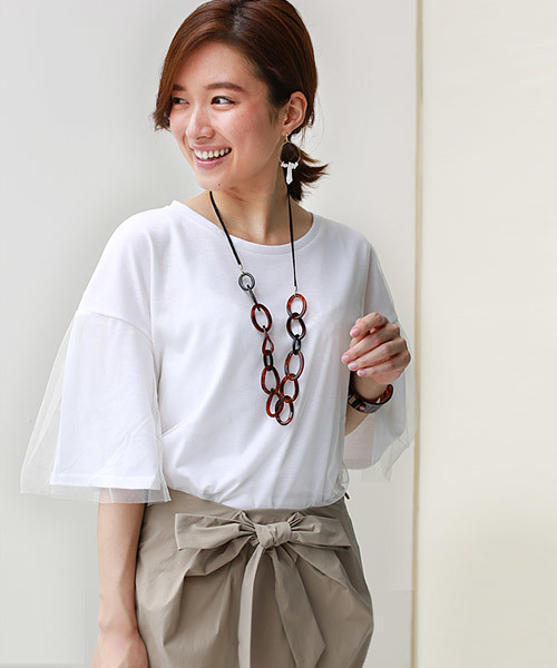 REAL CUBE(リアルキューブ)の「Hunch チュールティアードカットソー(Tシャツ/カットソー・レディース・カーキ/オフホワイト/グレー・M)」の2枚目の写真