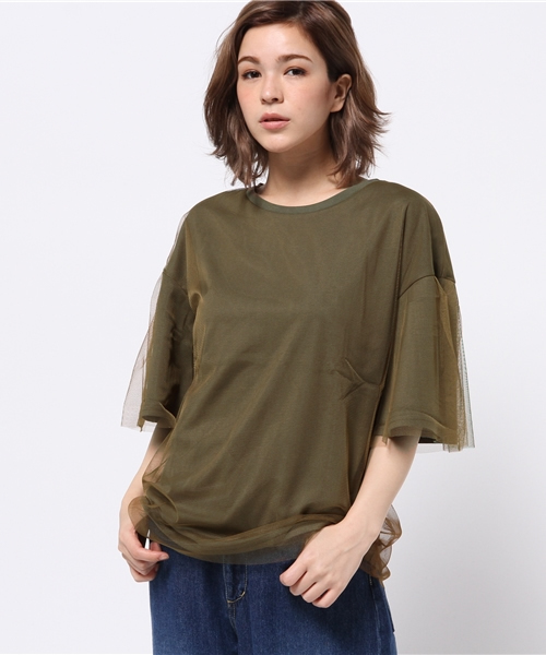 REAL CUBE(リアルキューブ)の「Hunch チュールティアードカットソー(Tシャツ/カットソー・レディース・カーキ/オフホワイト/グレー・M)」の1枚目の写真