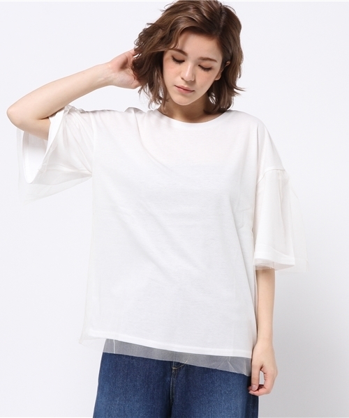 REAL CUBE(リアルキューブ)の「Hunch チュールティアードカットソー(Tシャツ/カットソー・レディース・カーキ/オフホワイト/グレー・M)」の4枚目の写真