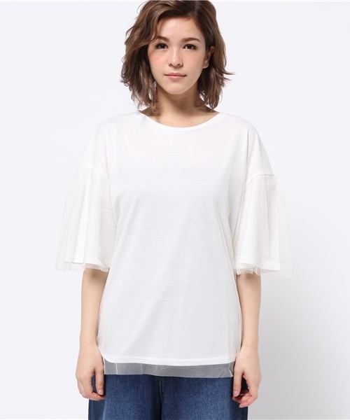 REAL CUBE(リアルキューブ)の「Hunch チュールティアードカットソー(Tシャツ/カットソー・レディース・カーキ/オフホワイト/グレー・M)」の5枚目の写真