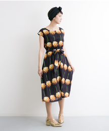 merlot plus | ストライプフラワー柄ウエストマークワンピース5925(ワンピース)