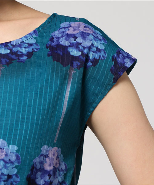 merlot plus（メルロープリュス）の「ストライプフラワー柄ウエストマークワンピース5925（ワンピース・レディース・ピンク/ブラック/ブルーグリーン・FREE）」の5枚目の写真