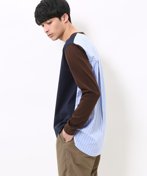 ADAM ET ROPE'(アダムエロペ)の「【ALOYE】別注 フハク切り替えロングスリーブT(Tシャツ/カットソー・メンズ・ベージュ/ネイビー・L/M)」の1枚目の写真