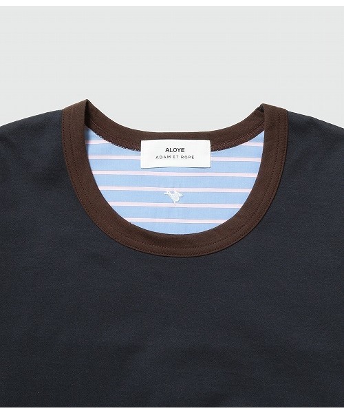 ADAM ET ROPE'(アダムエロペ)の「【ALOYE】別注 フハク切り替えロングスリーブT(Tシャツ/カットソー・メンズ・ベージュ/ネイビー・L/M)」の8枚目の写真
