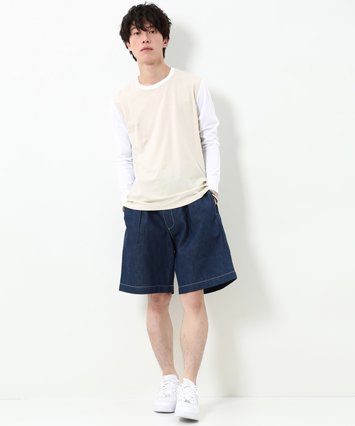 ADAM ET ROPE'(アダムエロペ)の「【ALOYE】別注 フハク切り替えロングスリーブT(Tシャツ/カットソー・メンズ・ベージュ/ネイビー・L/M)」の19枚目の写真