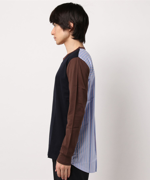 ADAM ET ROPE'(アダムエロペ)の「【ALOYE】別注 フハク切り替えロングスリーブT(Tシャツ/カットソー・メンズ・ベージュ/ネイビー・L/M)」の10枚目の写真