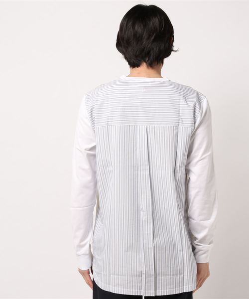 ADAM ET ROPE'(アダムエロペ)の「【ALOYE】別注 フハク切り替えロングスリーブT(Tシャツ/カットソー・メンズ・ベージュ/ネイビー・L/M)」の12枚目の写真