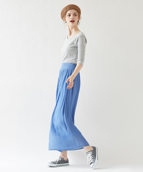 titivate（ティティベイト）の「スラブウエストゴムワイドフレアパンツ（その他パンツ・レディース・ブラック/イエロー/ブルー/オレンジ/ライトベージュ/カーキ/ピンクベージュ・M/L/S）」の5枚目の写真