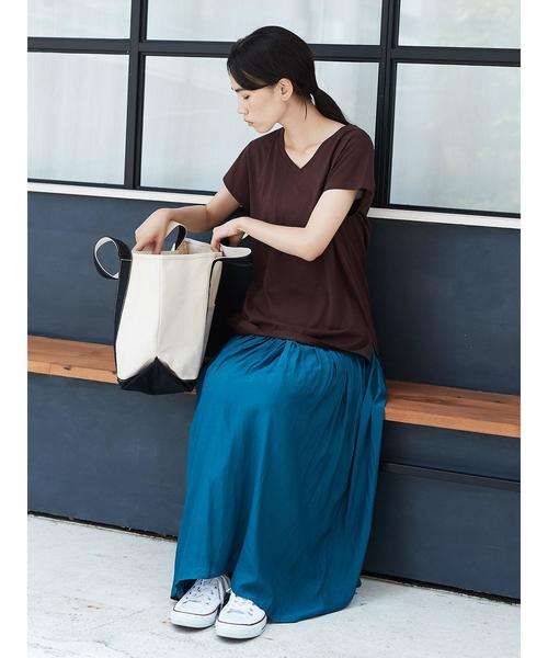 AMERICAN HOLIC(アメリカンホリック)の「・60新彊綿天竺フレンチスリーブVネックTEE(Tシャツ/カットソー・レディース・ブラック/オフホワイト/グレー系その他2/ブラウン・M/L)」の12枚目の写真
