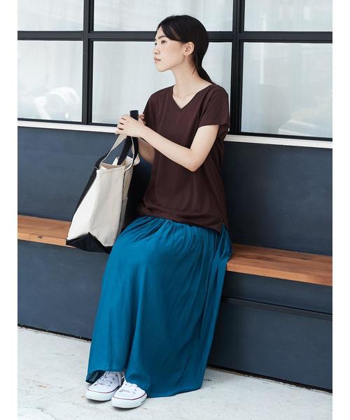 AMERICAN HOLIC(アメリカンホリック)の「・60新彊綿天竺フレンチスリーブVネックTEE(Tシャツ/カットソー・レディース・ブラック/オフホワイト/グレー系その他2/ブラウン・M/L)」の11枚目の写真