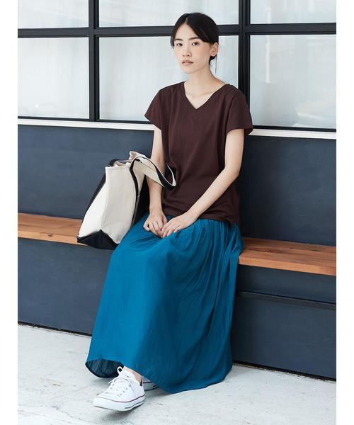 AMERICAN HOLIC(アメリカンホリック)の「・60新彊綿天竺フレンチスリーブVネックTEE(Tシャツ/カットソー・レディース・ブラック/オフホワイト/グレー系その他2/ブラウン・M/L)」の10枚目の写真