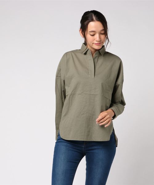 earth music&ecology（アースミュージックアンドエコロジー）の「イロイロコットンスキッパーシャツ ●（シャツ/ブラウス・レディース・ベージュ/ネイビー/オフホワイト/カーキ/グリーン/イエロー系その他/グレー系その他3/ベージュ系その他4/グリーン系その他5/ブルー系その他4/ブルー系その他5/レッド系その他7・FREE）」の5枚目の写真