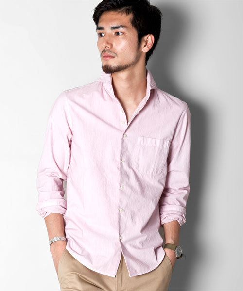 NANO universe（ナノユニバース）の「ギリシアコットン硫化染めシャツ（シャツ/ブラウス・メンズ・ホワイト/グレイッシュベージュ/ネイビー/ライトピンク/チャコール・SMALL/MEDIUM/LARGE/X-LARGE）」の5枚目の写真