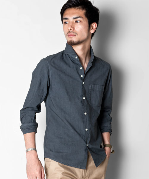 NANO universe（ナノユニバース）の「ギリシアコットン硫化染めシャツ（シャツ/ブラウス・メンズ・ホワイト/グレイッシュベージュ/ネイビー/ライトピンク/チャコール・SMALL/MEDIUM/LARGE/X-LARGE）」の3枚目の写真