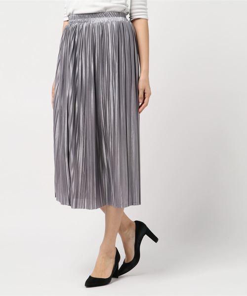 SpRay(スプレイ)の「サテンプリーツスカート(スカート・レディース・ブラック/ベージュ/グレー/ピンク/グリーン/パープル/ライトグレー・FREE)」の16枚目の写真