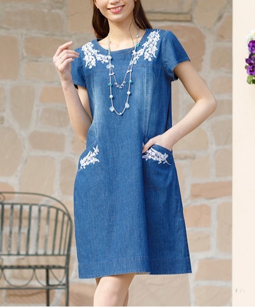 セール Rose スズラン刺繍デニムチュニックワンピース ワンピース Tiara ローズティアラ のファッション Rose