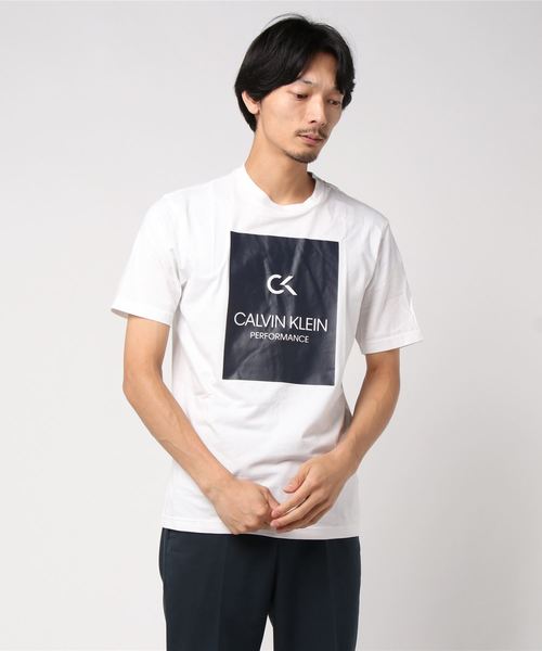 Calvin Klein(カルバン・クライン)の「ボックス ロゴ Tシャツ(Tシャツ/カットソー・メンズ・グレー/ゴールド/ホワイト/ブラック/その他/ホワイト系その他5・S/M/L/XL)」の1枚目の写真