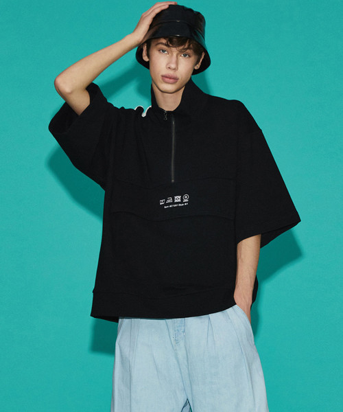 SHAREEF(シャリーフ)の「RIPPLE HALF ZIP S/S BIG-T(Tシャツ/カットソー・メンズ・ホワイト/ブラック/ターコイズブルー/レッド・1/2/3)」の3枚目の写真