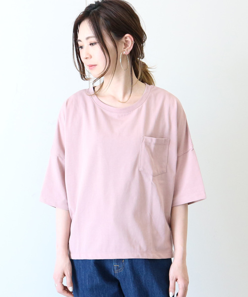 AMERICAN HOLIC(アメリカンホリック)の「ポケット付Tシャツ*(Tシャツ/カットソー・レディース・オフホワイト/ブルー/ピンク/チャコールグレー・FREE)」の4枚目の写真