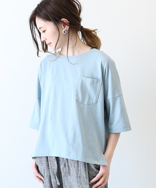 AMERICAN HOLIC(アメリカンホリック)の「ポケット付Tシャツ*(Tシャツ/カットソー・レディース・オフホワイト/ブルー/ピンク/チャコールグレー・FREE)」の3枚目の写真