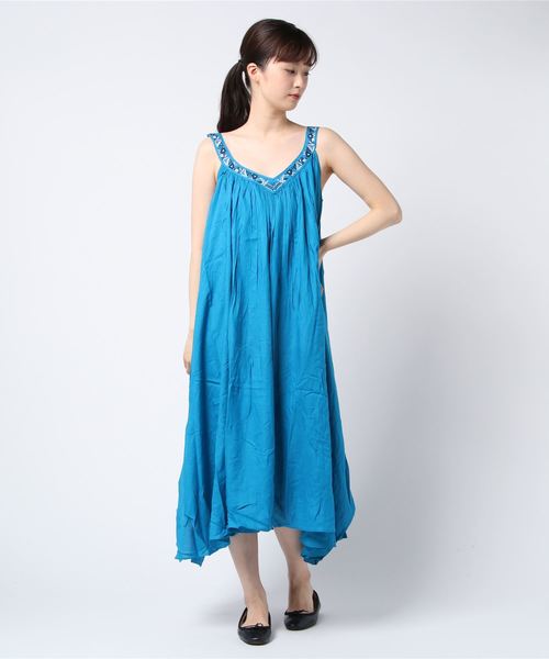 チャイハネ（チャイハネ）の「【チャイハネ】エスニック刺繍キャミワンピース（ワンピース・レディース・ブラック/ライトブルー/オレンジ/ホワイト・FREE）」の16枚目の写真