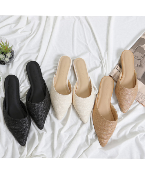 KOBE LETTUCE(コウベレタス)の「ポインテッドトゥメッシュフラットサンダル バブーシュ(サンダル・レディース・アイボリー/ベージュ/ブラック/ブラック系その他・L/LL/M/S)」の7枚目の写真