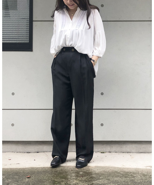 TEVALT(ヴァレット)の「サスペンダー付きタックワイドパンツ(その他パンツ・レディース・ブラック/ベージュ・38)」の9枚目の写真