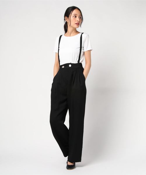 TEVALT(ヴァレット)の「サスペンダー付きタックワイドパンツ(その他パンツ・レディース・ブラック/ベージュ・38)」の3枚目の写真