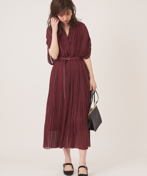 natural couture（ナチュラルクチュール）の「細ベルト付き総プリーツワンピース（ワンピース・レディース・ライトベージュ/ラベンダー/ボルドー/その他2/その他1・FREE）」の9枚目の写真